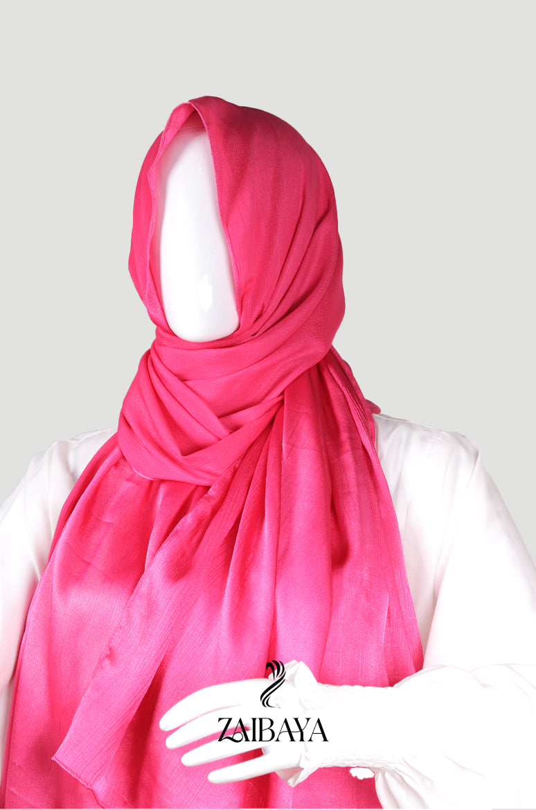 Wrinkle Satin Hijabs Fuchsia Pink