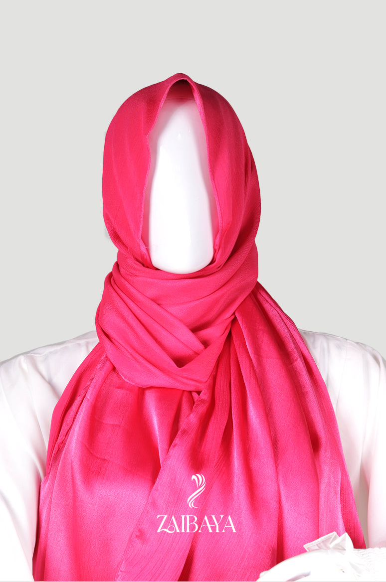 Wrinkle Satin Hijabs Fuchsia Pink