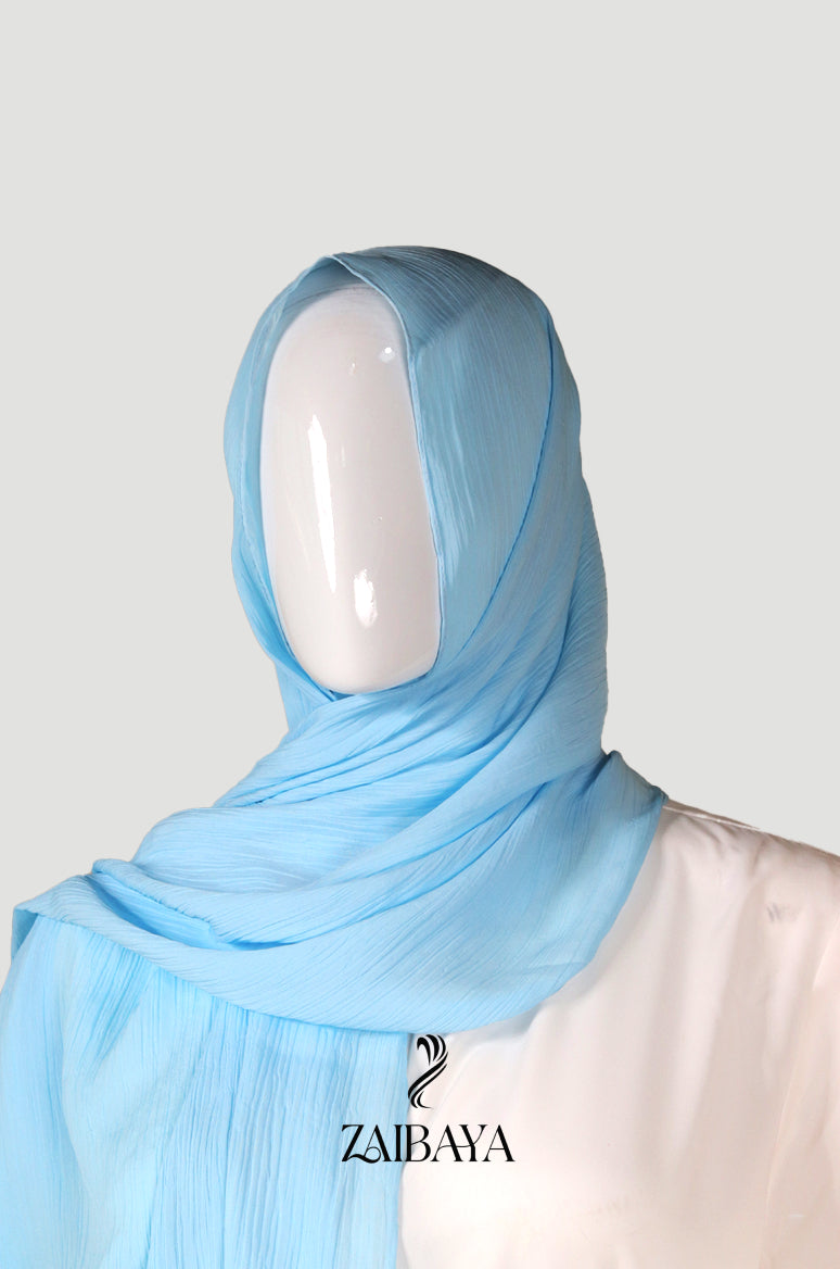 Wrinkle Satin Hijabs Sky Blue